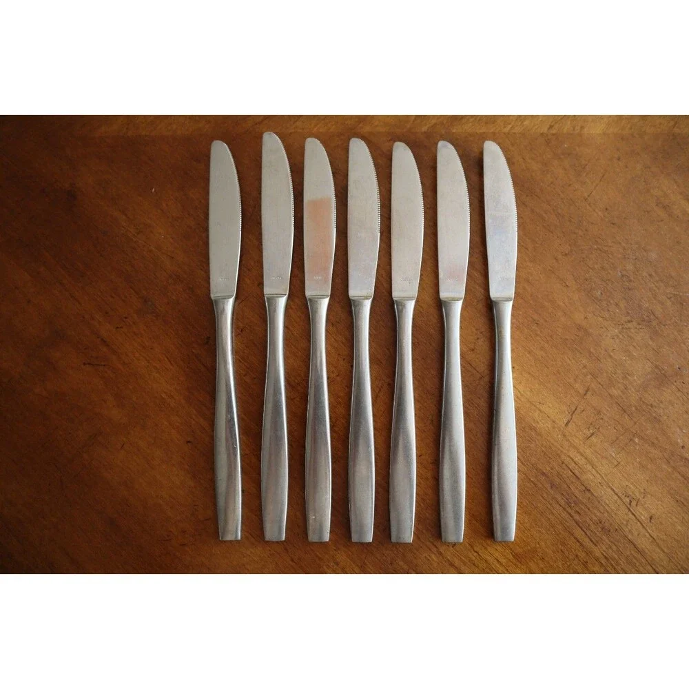 Lot 7x Imperial International IIC DAVOS Stainless Black Floral Dinner Knive 8.6